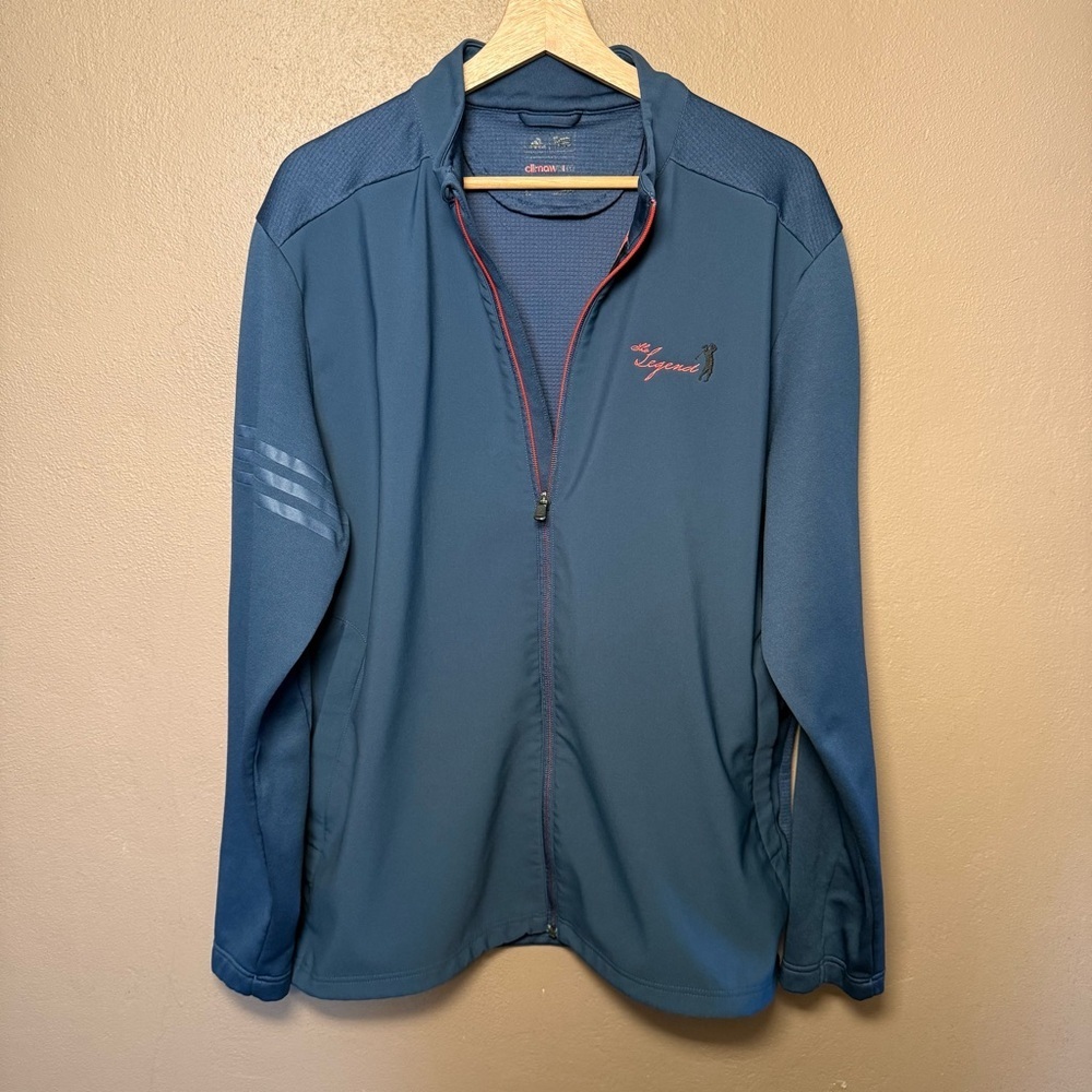 Adidas Golf Mens Climastorm Hybrid Heathered Zip Up Jacket Mineral Blue Sz Large